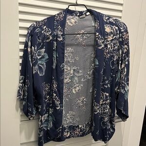 GAP Floral Kimono Cardigan - Navy with soft green and pink